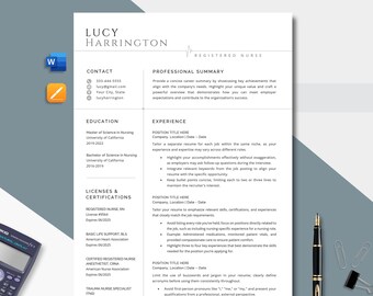 RN Resume Template Nurse, Nurse Resume Template Google Docs, Word, Pages, Nursing Resume New Grad, CNA Resume Design Photo, Doctor Resume