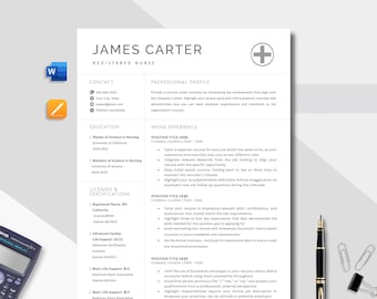 Nurse Resume Template: Modern Design for Word & Pages (Digital Download)