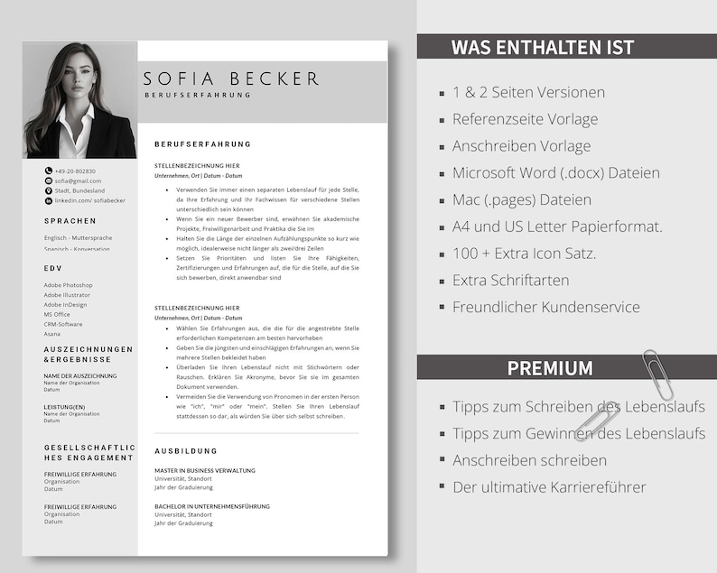 German Resume Template: Modern CV Template for Word & Pages - Etsy