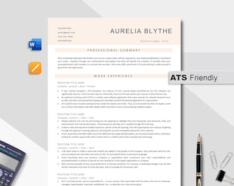 ATS Resume Template: Modern, Professional CV (MS Word, Instant Download)