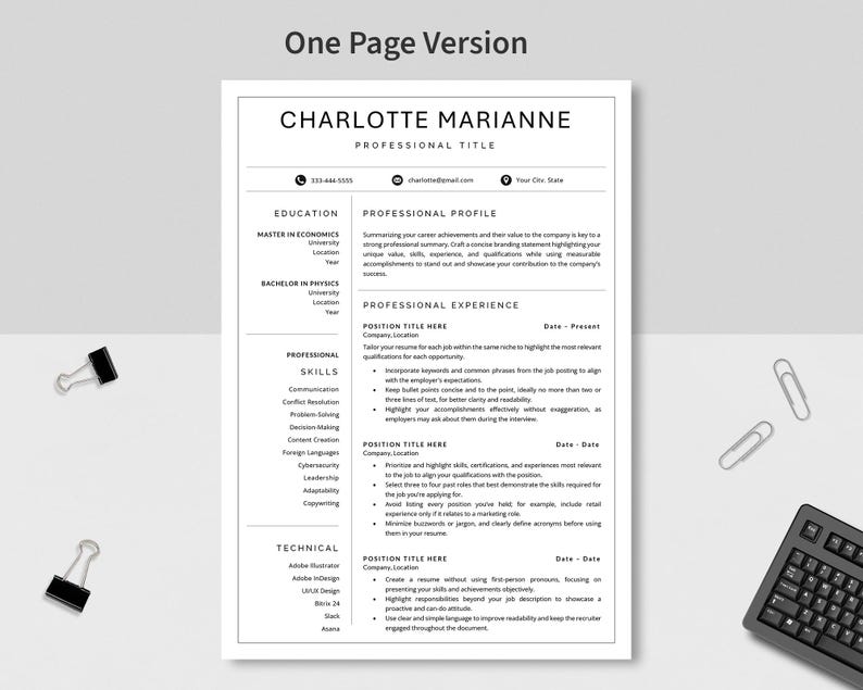 Minimalist Resume Template: Modern CV for Word & Pages - Etsy