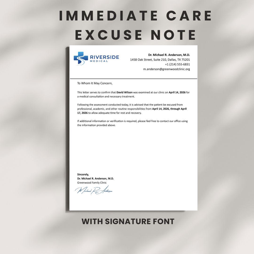 Editable Urgent Care Excuse Letter. Doctor Excuse Note Template ...