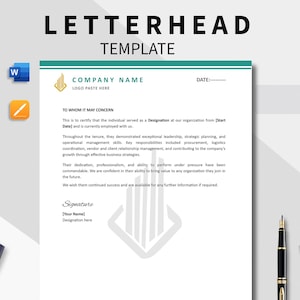 Plantilla de membrete comercial editable en Canva, plantilla de membrete de empresa personalizada para Word, descarga digital, membrete profesional moderno