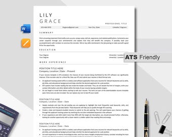 Plantilla de currículum ATS: Diseño minimalista para Word, Pages y Google Docs (descarga digital)