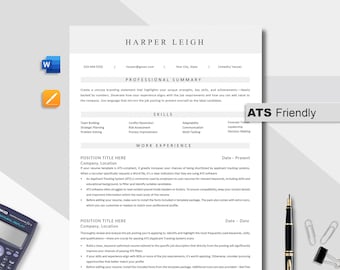 ATS Resume Template: Modern, Professional CV (MS Word, Mac Pages, Digital Download)