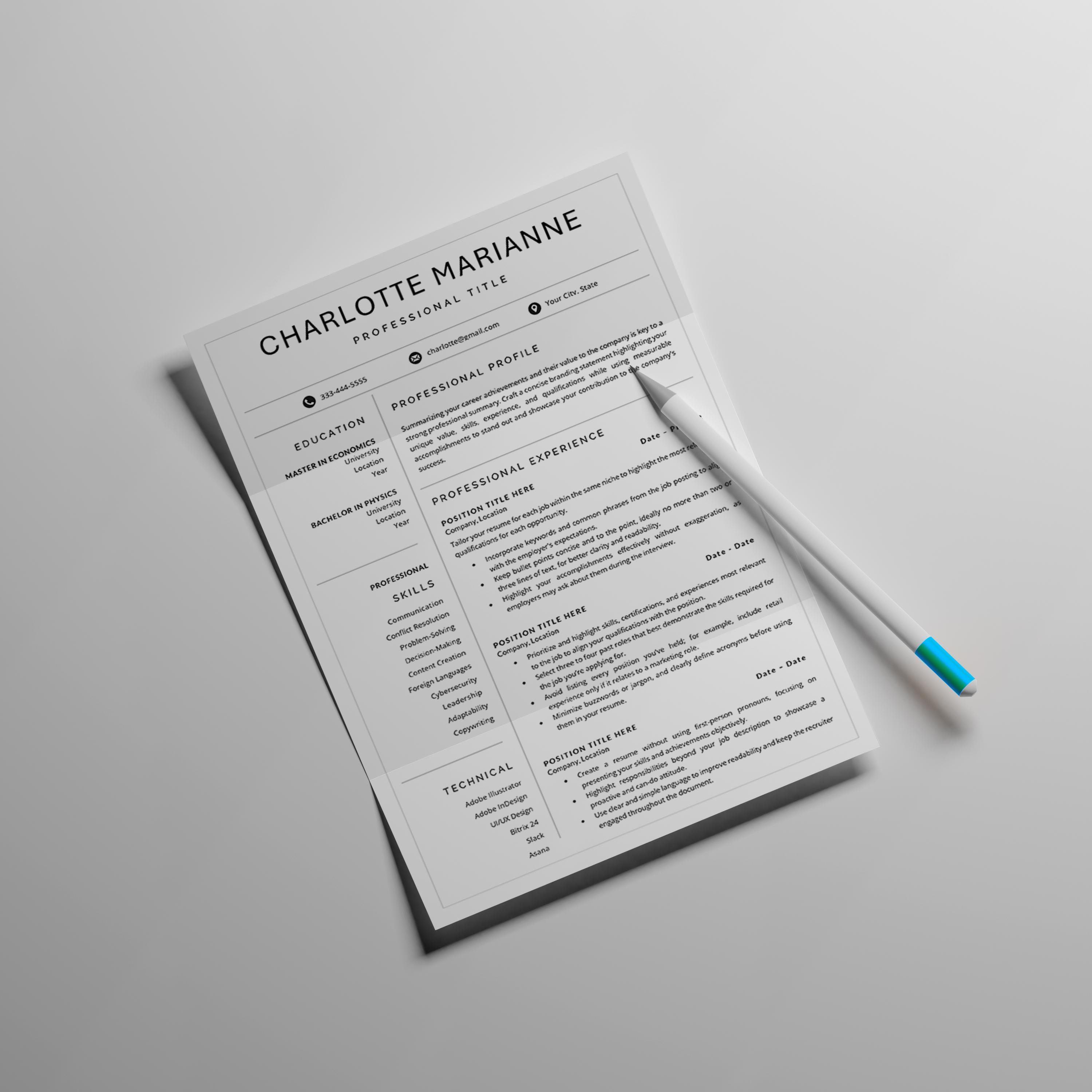 Clean Resume Template Word & Pages, Minimalist Executive Resume, Simple ...