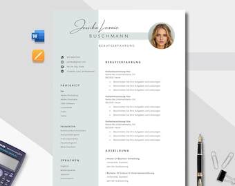 May include: A professional resume template with a headshot, contact information, and sections for skills, experience, and education. The resume is in black and white with a light gray sidebar. A calculator, pen, and paperclips are in the image.