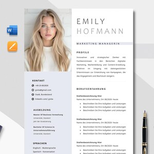 May include: A professional CV template featuring a photograph of a woman with blonde hair. The CV includes sections for contact details, education, and work experience. A calculator, pen, and paperclips are also visible.