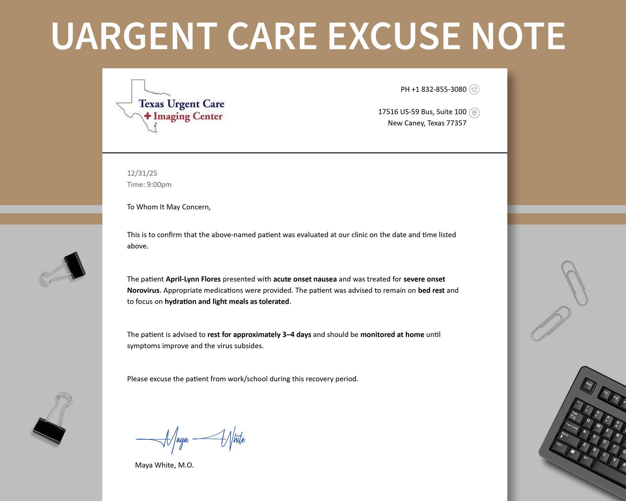 Editable Doctor Excuse Note: Work & School Leave Note MS Word,editable ...