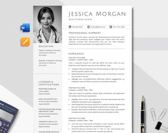 Nurse Resume Template Word, Google Docs,Apple Pages Resume Template, Nurse CV, Nursing Resume,RN Resume, MedicalResume, Doctor CV Template