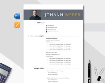 Modelo de currículo em alemão para Word e Mac Pages: Carta de apresentação, CV e muito mais (Download digital)