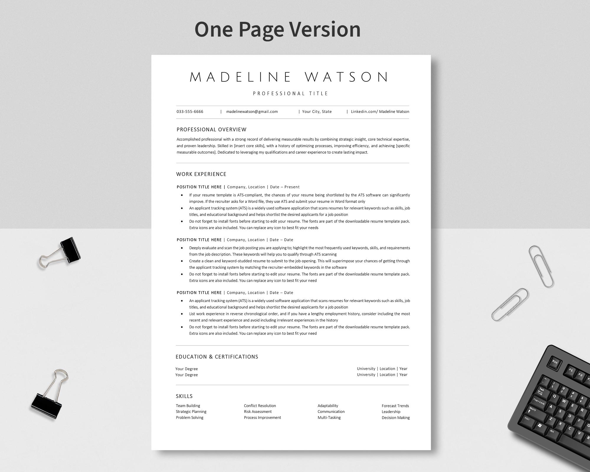 ATS Friendly Resume Template Word, Pages,fully Editable Ats Resume, ATS ...
