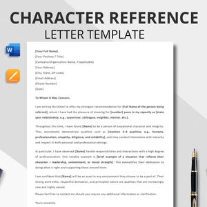 Plantilla de carta de referencia de carácter MS Word MAC Páginas Carta de recomendación referencia laboral referencia laboral carta de referencia personal DU