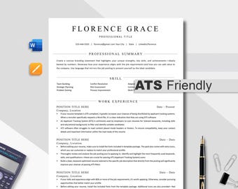 Plantilla de currículum ATS: Diseño minimalista para Word, Pages y Google Docs (descarga digital)