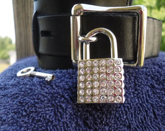 Polished nickel padlock with rhinestones - Free US Shipping