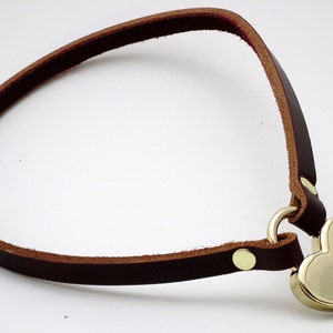 May include: A brown leather choker with a brass heart-shaped padlock attached.