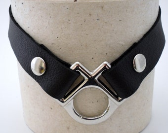 Czarna skórzana obroża z metalowym kantarem BDSM bondage slave collar - Darmowa wysyłka do USA