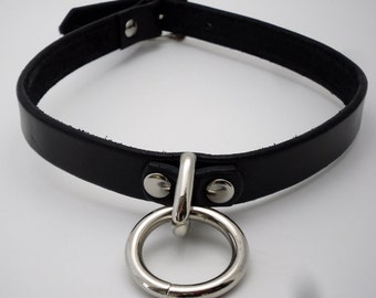 BDSM slave collar black leather customizable size - Free US Shipping