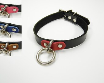 BDSM slave collar two toned leather customizable sizes - Free US Shipping