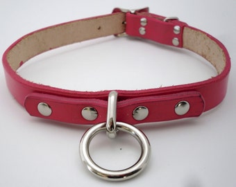 BDSM slave collar Pink leather customizable size double rivet - Free US Shipping