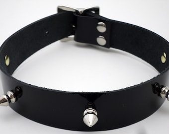 Spiked Slave Collar black patent leather - Free US Shipping