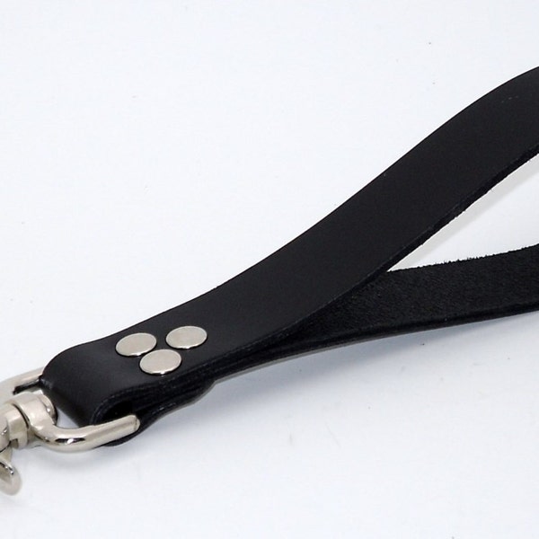 Leather leash - Short black leather with nickel snap - Free US Shipping
