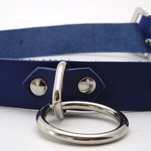 Custom Sized Blue leather and Clear Crystal Submissive Collar