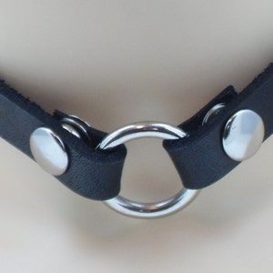 Thin black slave collar with small o ring in center - Free US Shipping