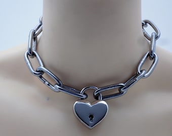 Stainless steel slave collar chain link with lock- Free US Shipping