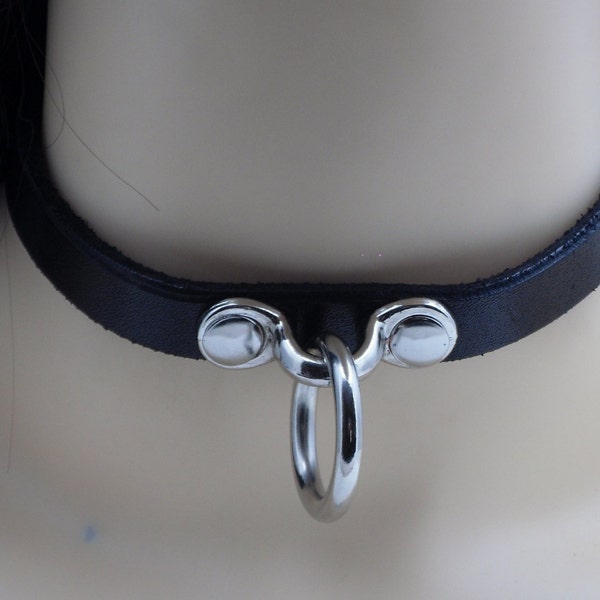 Slim leather collar with o-ring - Free US Shipping
