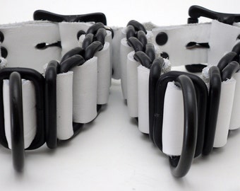 Slave cuff set - Black and white chain cuffs set of two - Free US Shipping