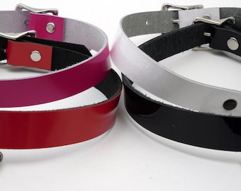 Patent Leather Submissive Collar with buckle and D ring - Free US Shipping