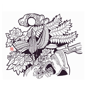 Art imprimable - Art mural du temple de Singapour/ dessiné à la main/ croquis à main levée/ illustration/ coloriage/ téléchargement instantané / phénix/ carte postale/ mur