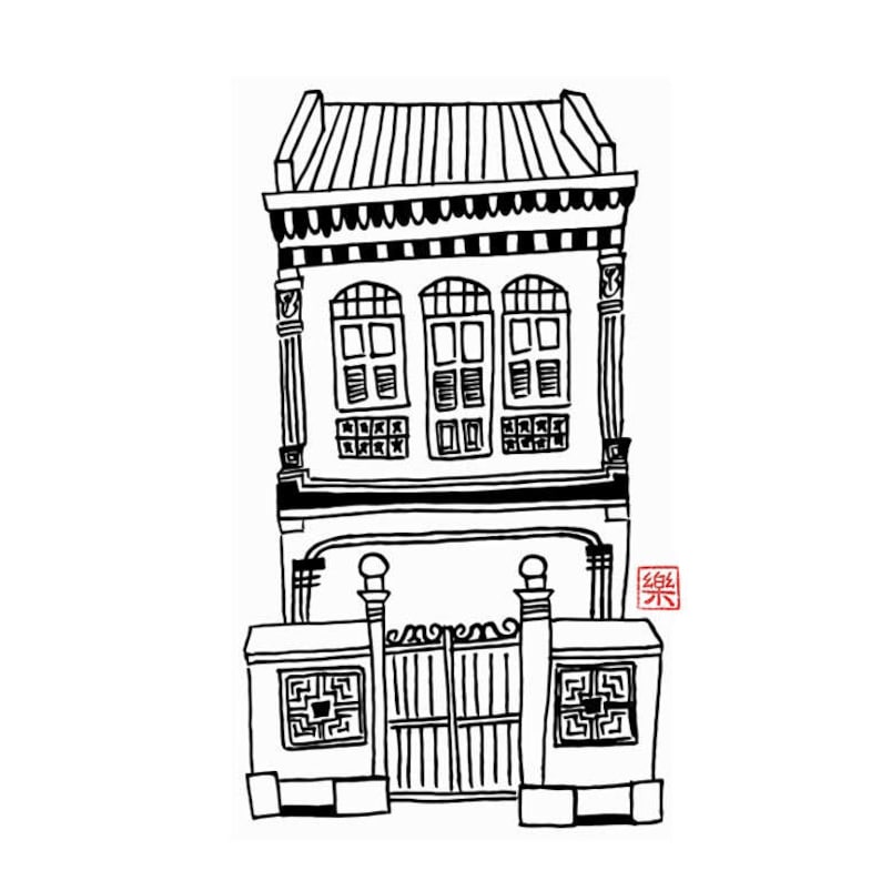 Printable Art Singapore Shophouse / Hand Drawn/ Freehand Etsy Singapore