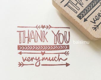 Thank you very much Rubber stamp/ gratitude/ handmade stamp/ hand carved/ tribal/ arrows/ patterns/ appreciation/ card making/ hand drawn