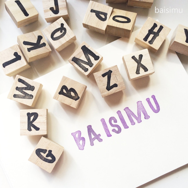 custom made hand carved stamps customized font scrapbooking stamp scrapbook stamp wood mount Large alphabet ABC stamp set