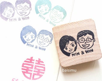 Customized couple cartoon caricature rubber stamp