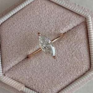 1 CT Marquise Cut Colorless Moissanite Engagement Ring, Solitaire Ring, 14K Solid Yellow Gold Wedding Ring, Elegant Bezel Set Solitaire Ring