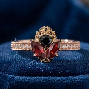 Ladybug Handmade Jewelry, Nature Inspired Wedding Ring for Women, Ruby Marquise Ring, Unique Birthday Gift for Her, 14K Two Tone Gold Ring
