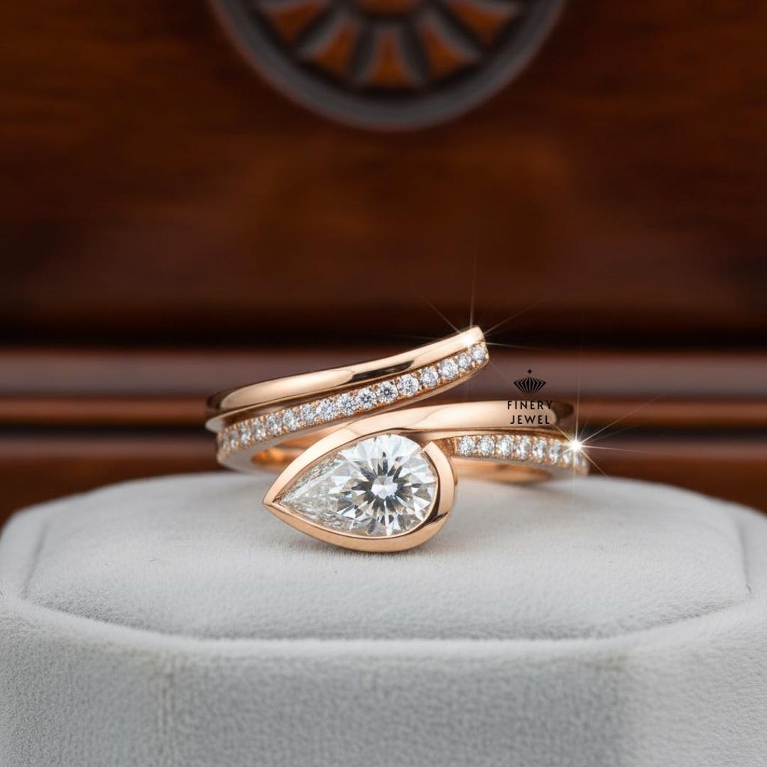Crossover Diamond Bypass Wedding Ring, Pear Cut Lab Grown Diamond ...