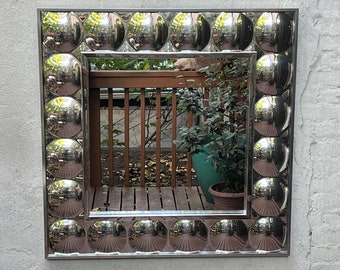 Large Square Pop Art Chrome Bubble Mirror in the Style of Verner Panton