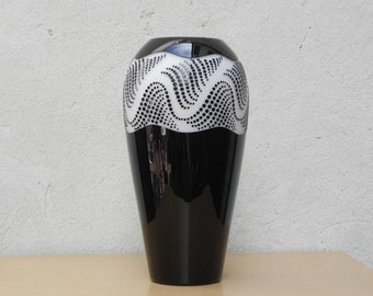 Large Glass Sasaki for Mikasa Sandblasted Vase in Back and White