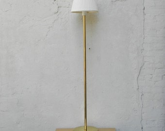 Nessen Brass Compact Floor Lamp, Mini Torchier, with White Pleated Shade