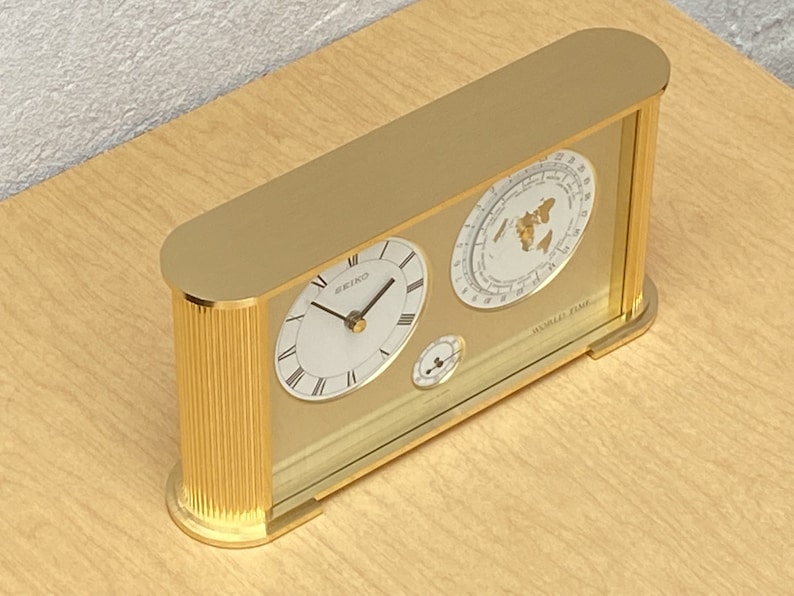 Seiko Brass Rectangular World Desk Table Clock image 7