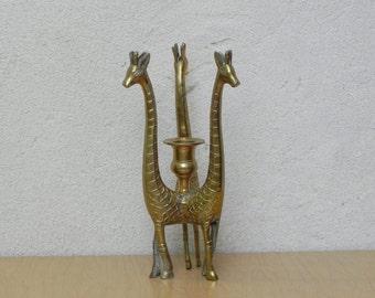 Brass 3 Giraffe Candle Holder