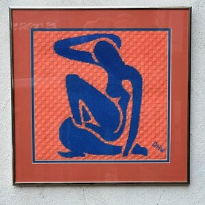 Matisse Blue Nude in Orange Blue Needlepoint, Framed, Square image 1