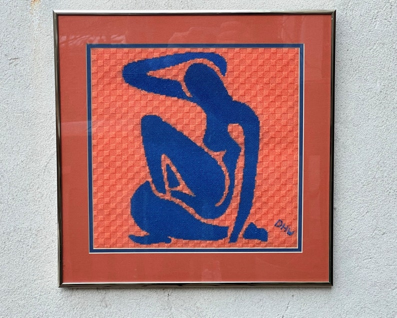 Matisse Blue Nude in Orange Blue Needlepoint, Framed, Square image 1