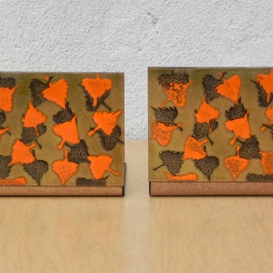 Modern Orange Brown Gold Enameled Copper Bookends image 1