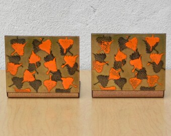 Modern Orange Brown Gold Enameled Copper Bookends