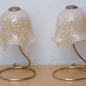 Pair Murano Glass Handkerchief Floral Gold White Dresser Lamps image 1